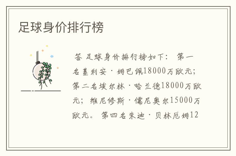 足球身价排行榜