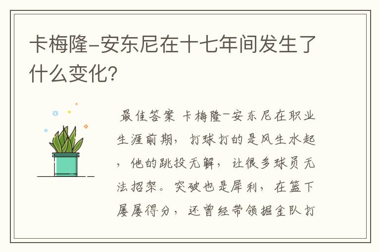 卡梅隆-安东尼在十七年间发生了什么变化?