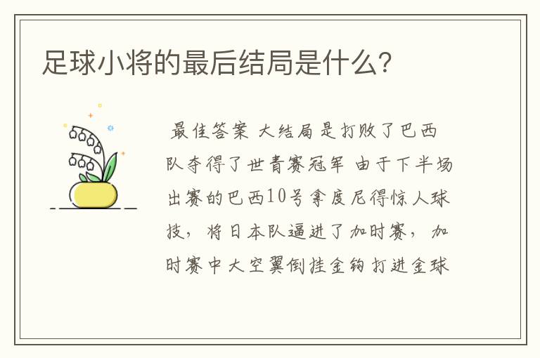 足球小将的最后结局是什么?