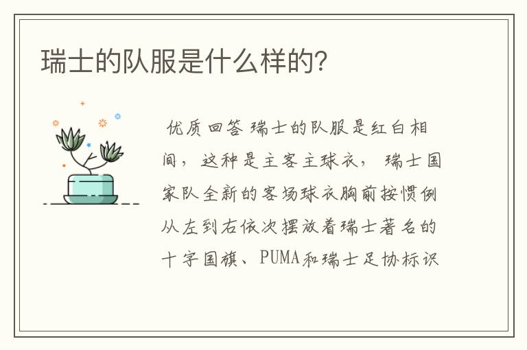 瑞士的队服是什么样的?