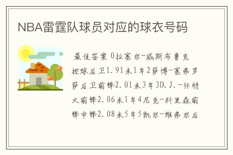NBA雷霆队球员对应的球衣号码