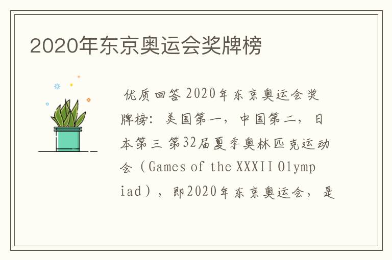 2020年东京奥运会奖牌榜