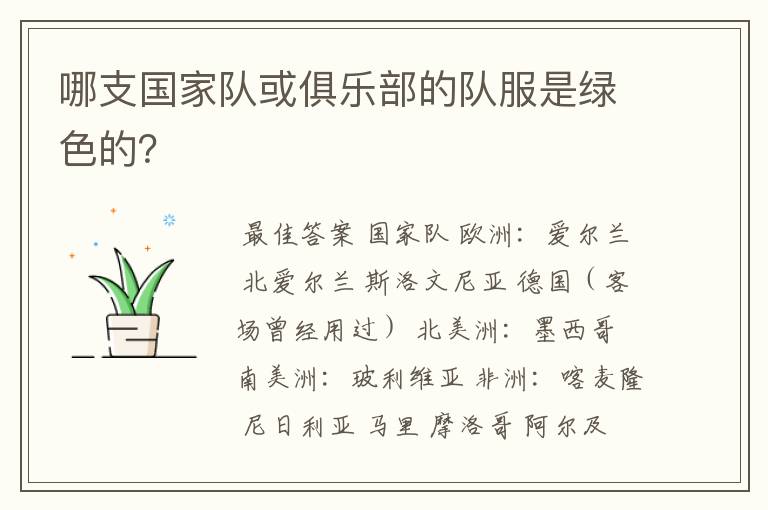 哪支国家队或俱乐部的队服是绿色的?
