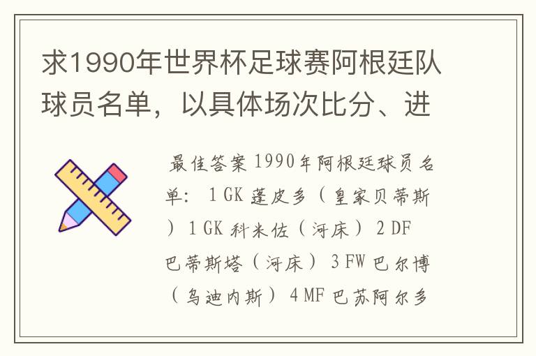 求1990年世界杯足球赛阿根廷队球员名单,以具体场次比分、进球者