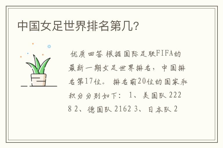 中国女足世界排名第几?