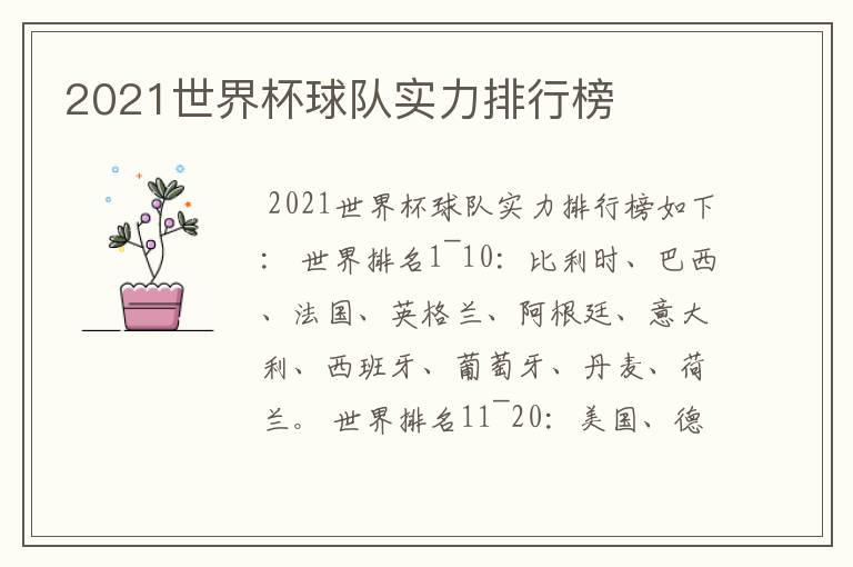 2021世界杯球队实力排行榜