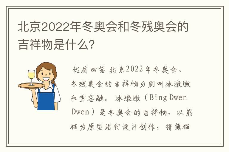 北京2022年冬奥会和冬残奥会的吉祥物是什么?