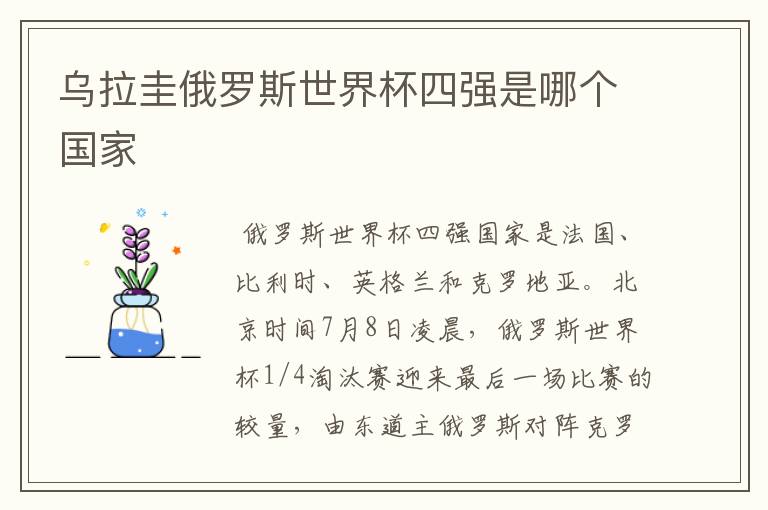 乌拉圭俄罗斯世界杯四强是哪个国家