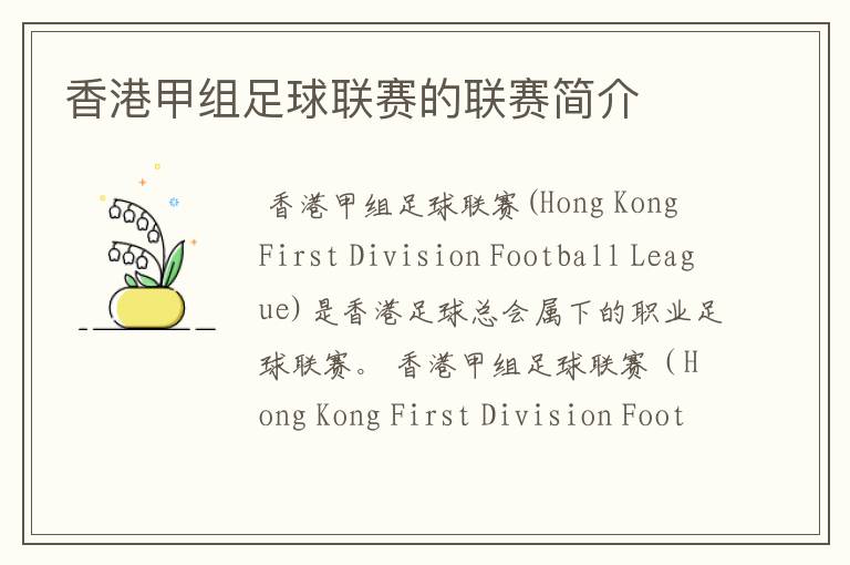 香港甲组足球联赛的联赛简介