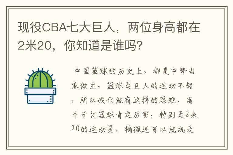 现役CBA七大巨人,两位身高都在2米20,你知道是谁吗?
