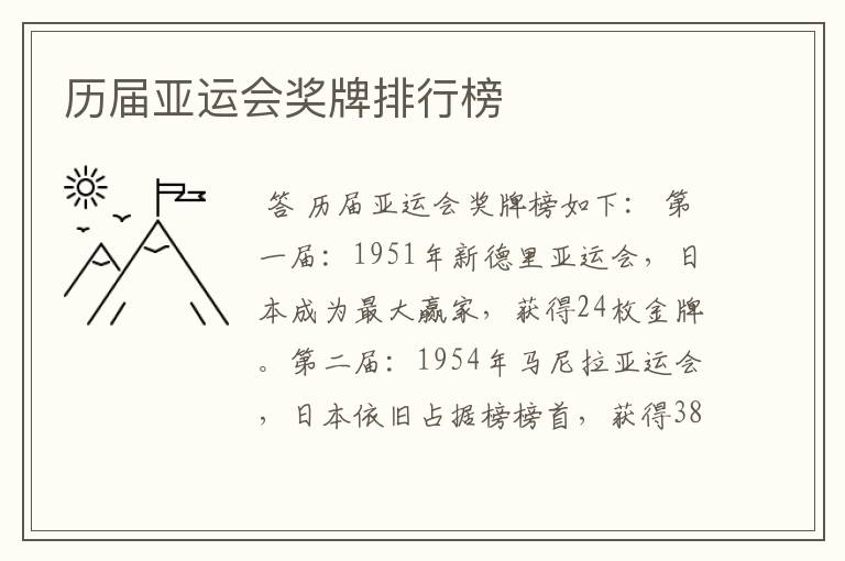历届亚运会奖牌排行榜