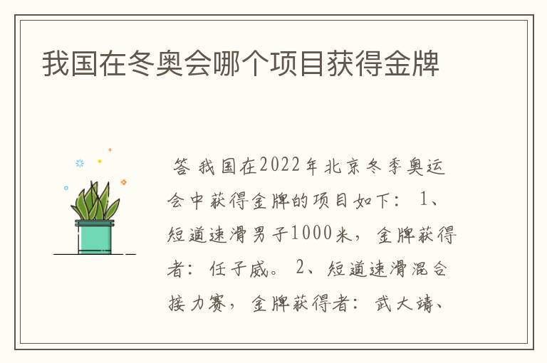 我国在冬奥会哪个项目获得金牌