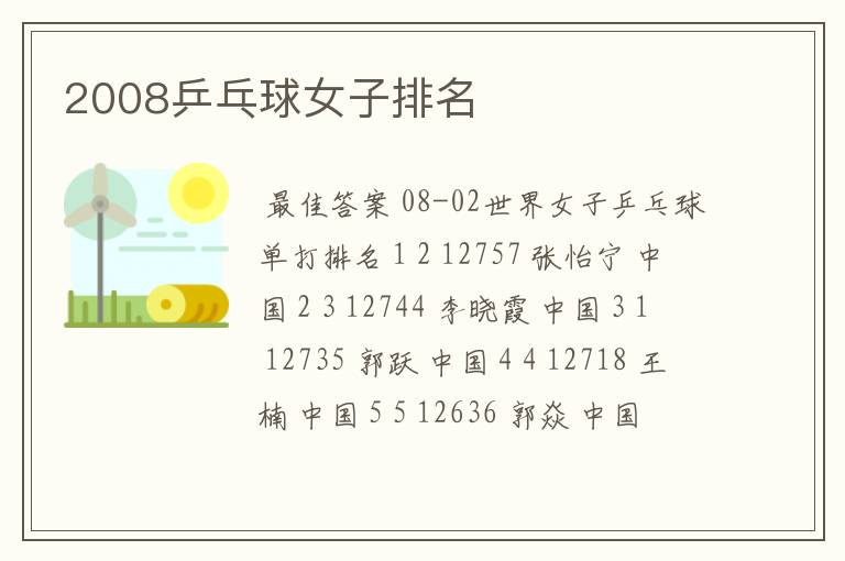 2008乒乓球女子排名