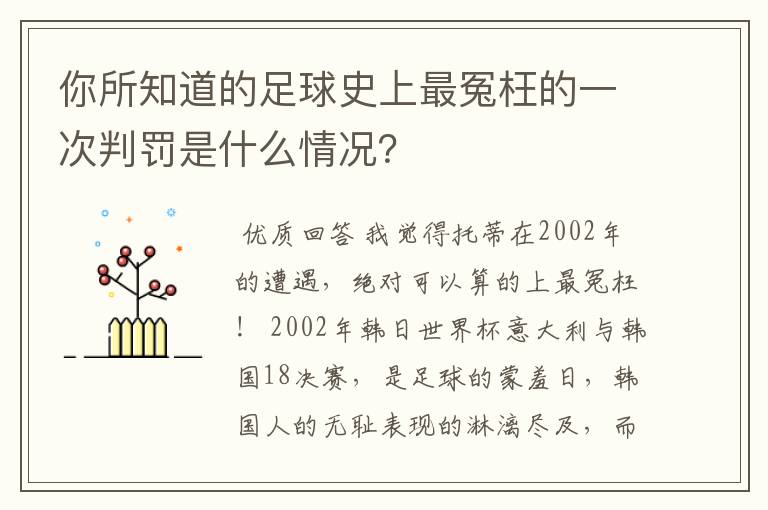 你所知道的足球史上最冤枉的一次判罚是什么情况?