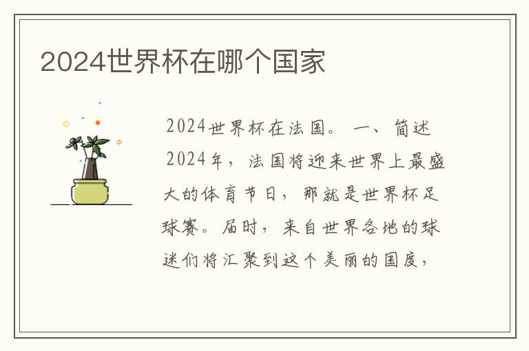 2024世界杯在哪个国家