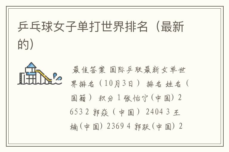 乒乓球女子单打世界排名(最新的)