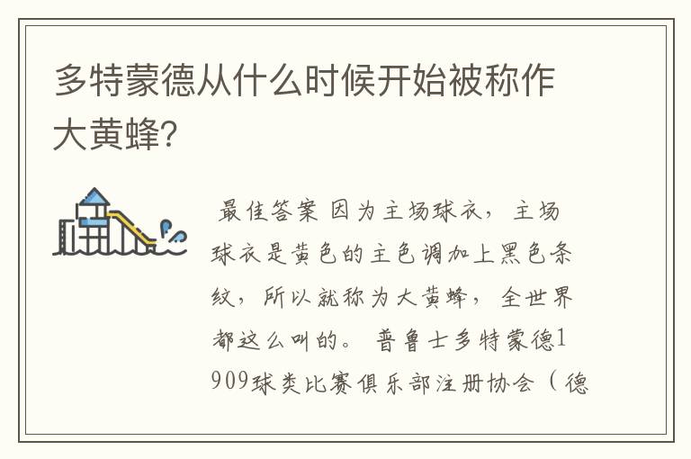 多特蒙德从什么时候开始被称作大黄蜂?