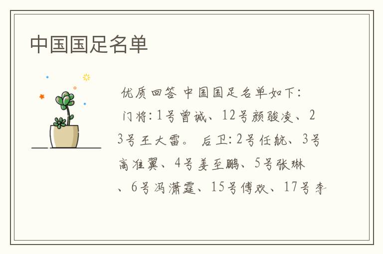 中国国足名单