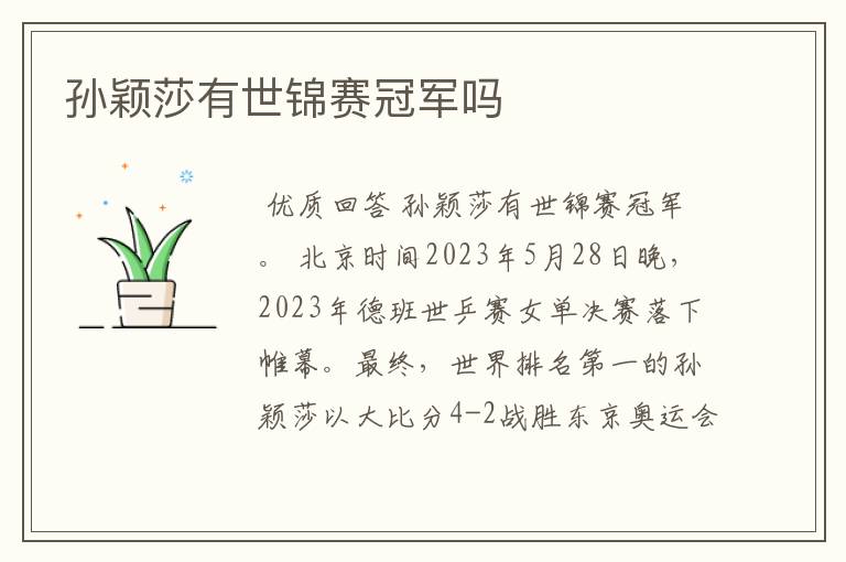孙颖莎有世锦赛冠军吗