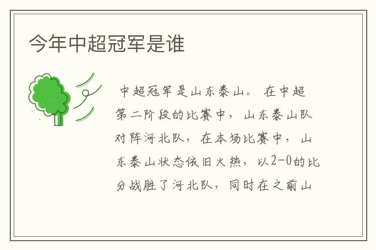 今年中超冠军是谁