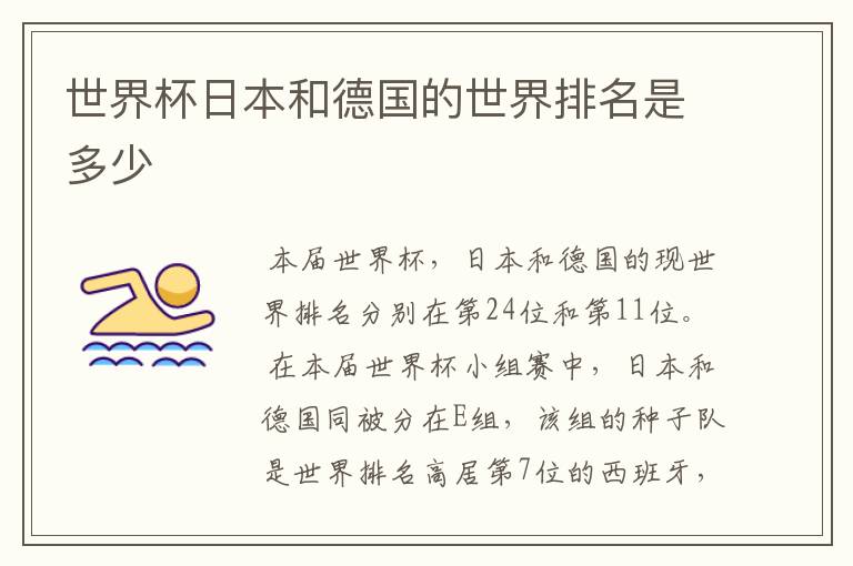 世界杯日本和德国的世界排名是多少
