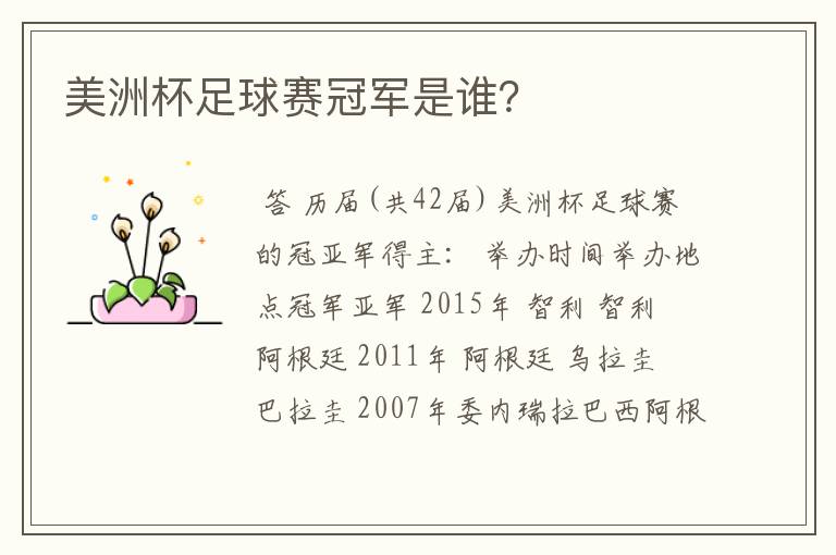 美洲杯足球赛冠军是谁?