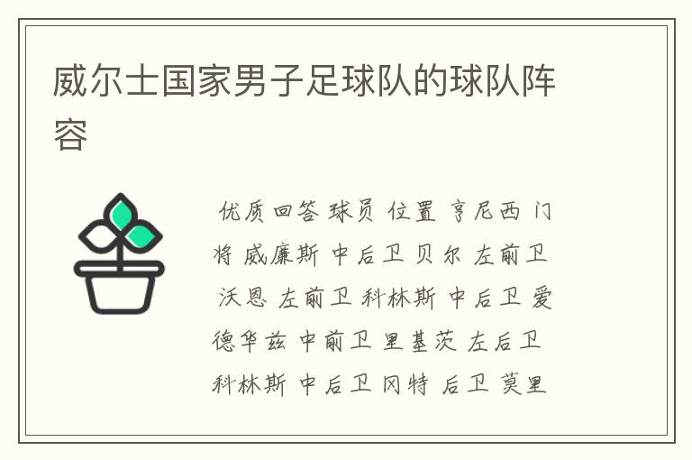 威尔士国家男子足球队的球队阵容