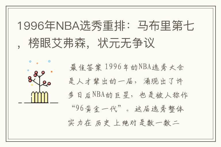 1996年NBA选秀重排:马布里第七,榜眼艾弗森,状元无争议