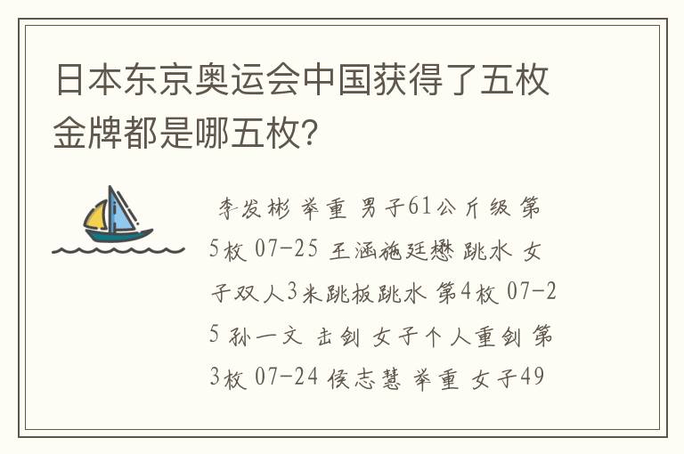 日本东京奥运会中国获得了五枚金牌都是哪五枚?