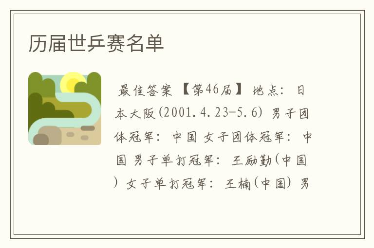 历届世乒赛名单