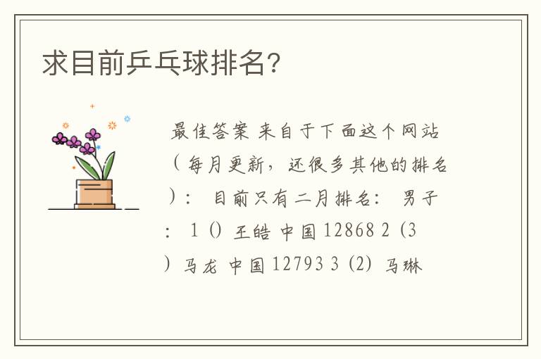求目前乒乓球排名?