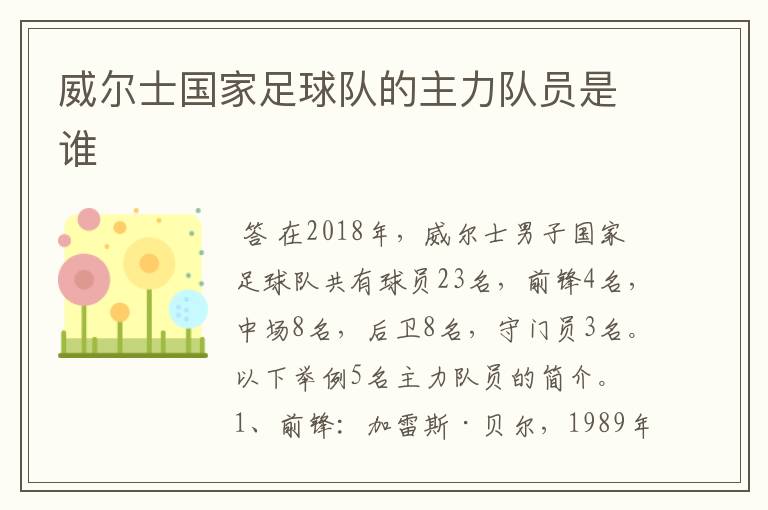 威尔士国家足球队的主力队员是谁
