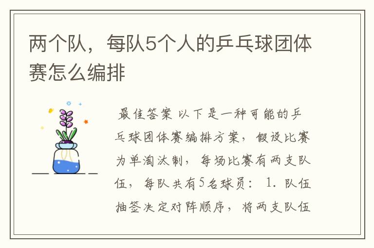 两个队,每队5个人的乒乓球团体赛怎么编排
