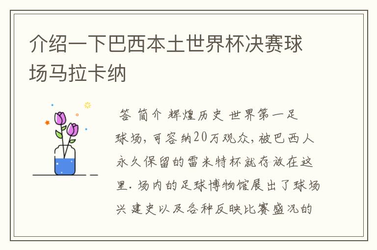 介绍一下巴西本土世界杯决赛球场马拉卡纳