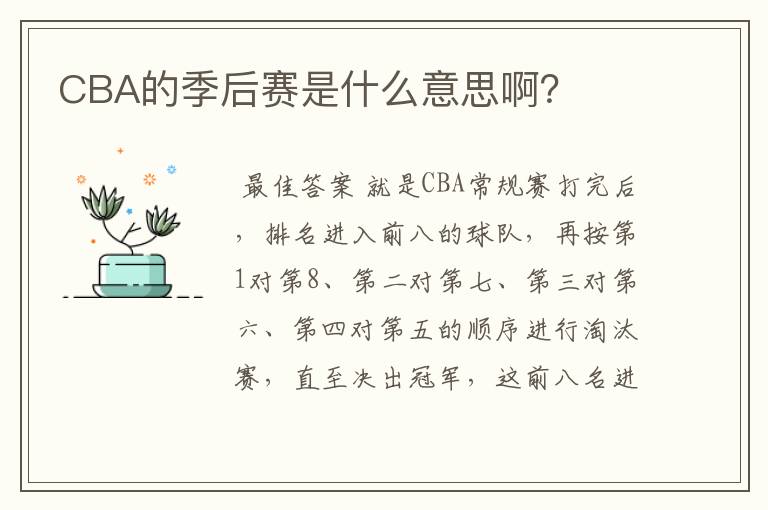 CBA的季后赛是什么意思啊?