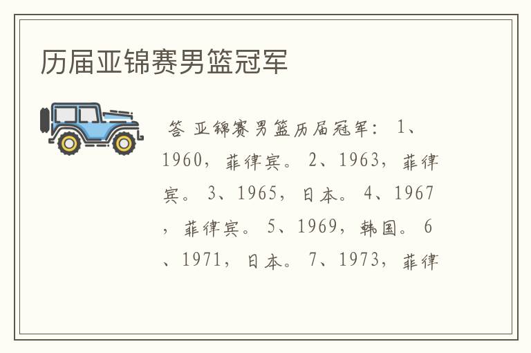 历届亚锦赛男篮冠军