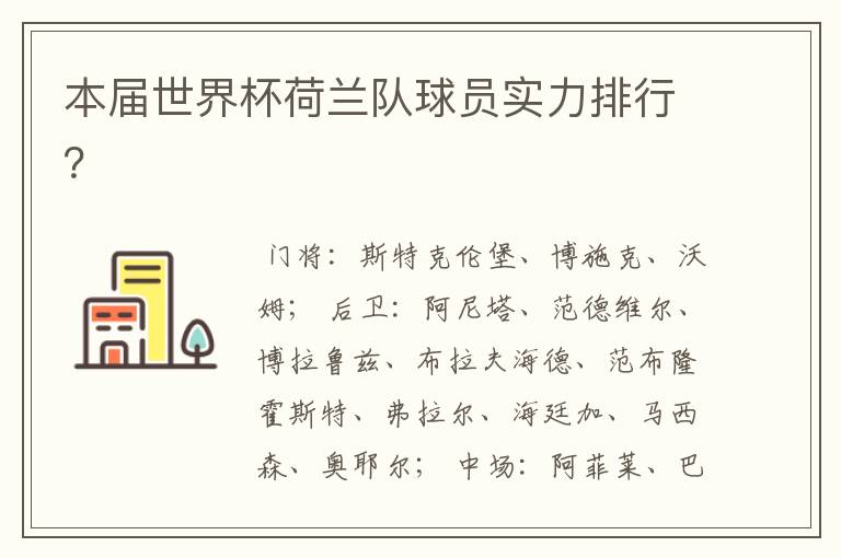 本届世界杯荷兰队球员实力排行?