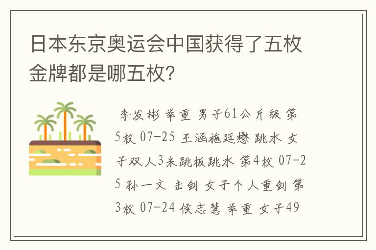 日本东京奥运会中国获得了五枚金牌都是哪五枚?