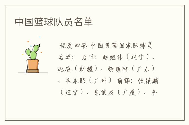 中国篮球队员名单