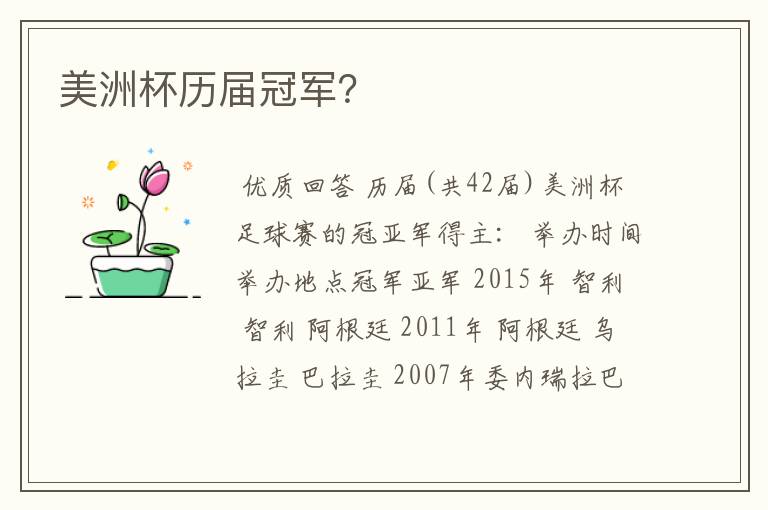 美洲杯历届冠军?