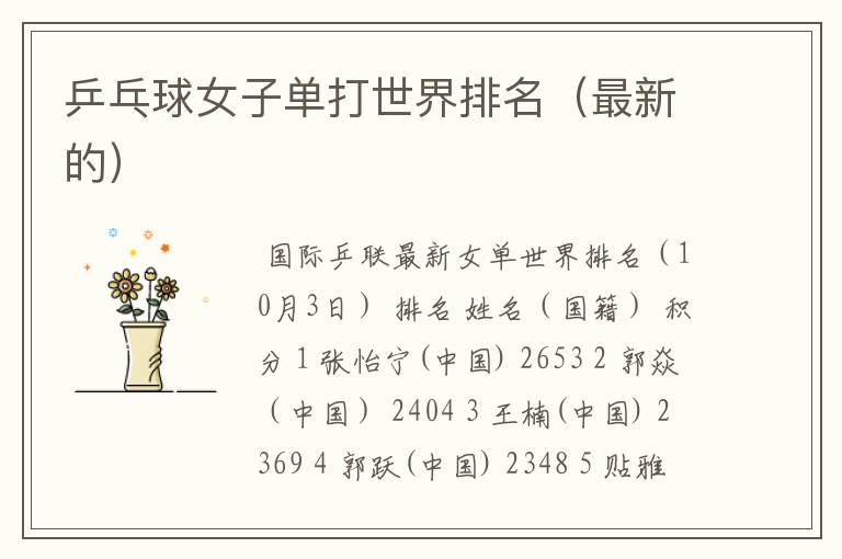乒乓球女子单打世界排名(最新的)