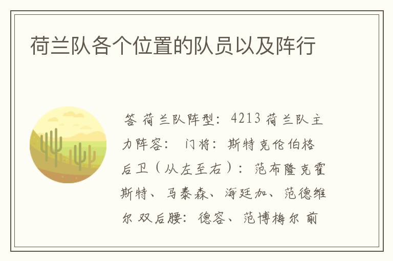 荷兰队各个位置的队员以及阵行