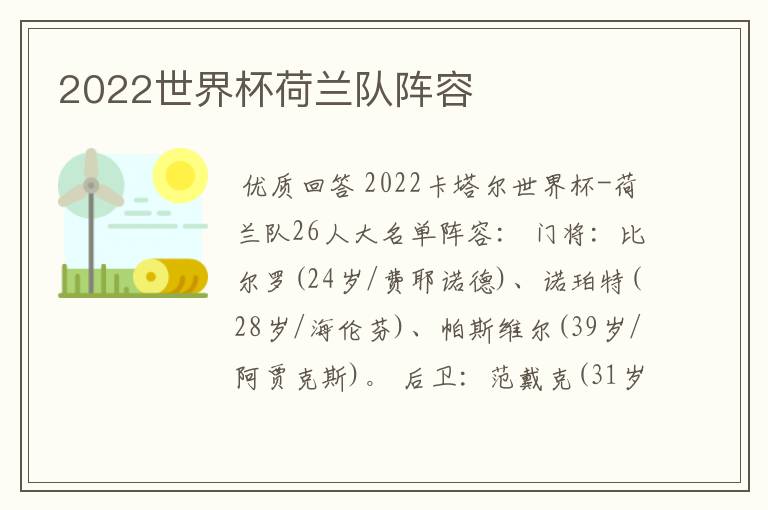 2022世界杯荷兰队阵容