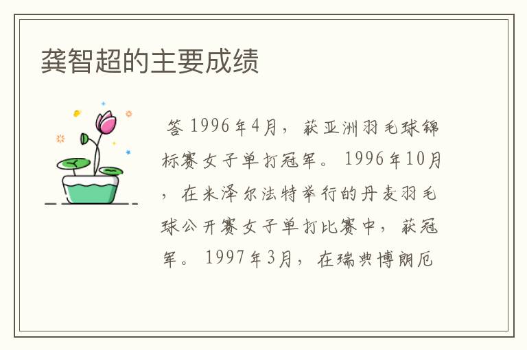 龚智超的主要成绩
