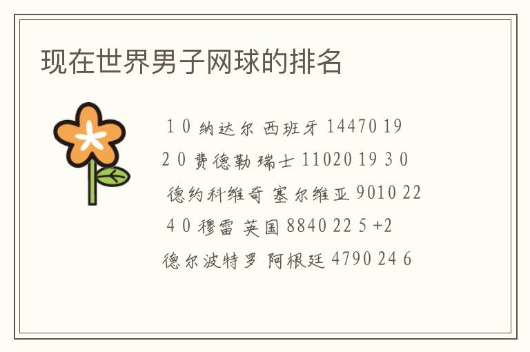 现在世界男子网球的排名