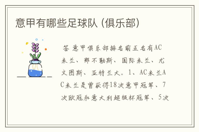 意甲有哪些足球队 (俱乐部)