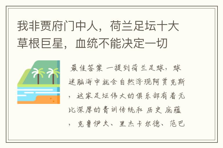我非贾府门中人,荷兰足坛十大草根巨星,血统不能决定一切