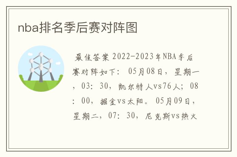 nba排名季后赛对阵图