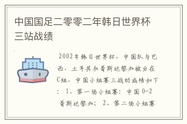 中国国足二零零二年韩日世界杯三站战绩