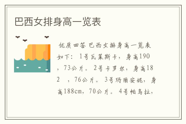 巴西女排身高一览表